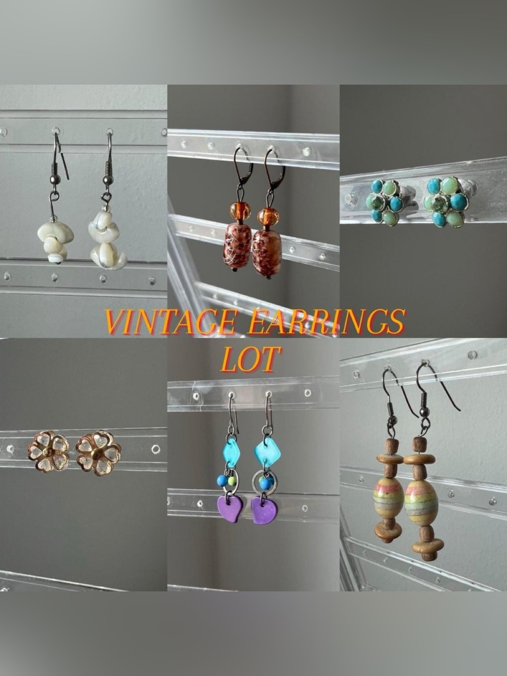 6 pairs vintage boho earrings lot